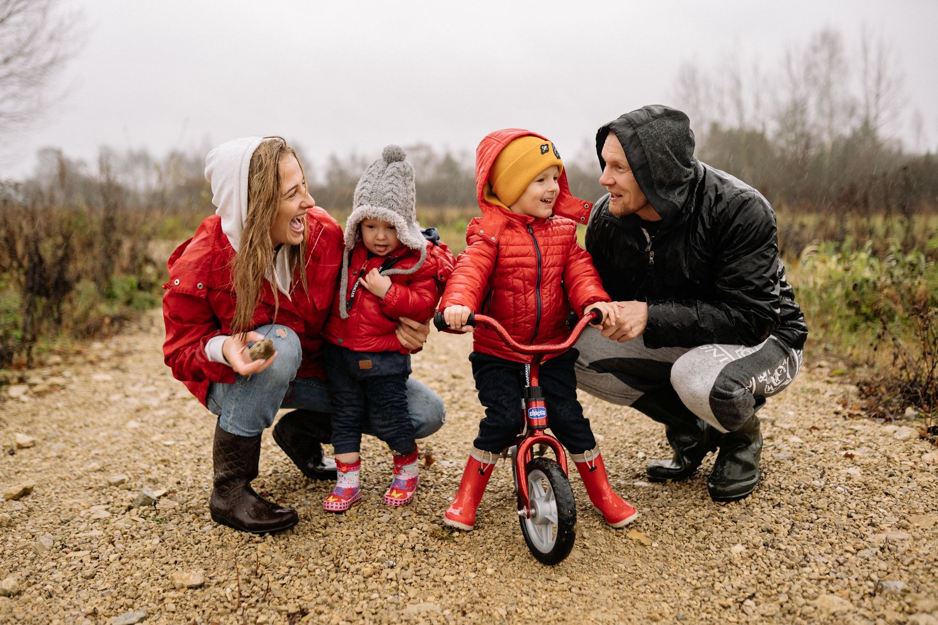 Joyful family bonding in nature, riding bikes and enjoying quality time together.